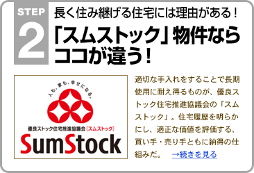 STEP2／長く住み継げる住宅には理由がある！ 「スムストック」物件ならココ