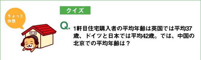 1軒目住宅購入者の平均年齢は英国では平均37歳、ドイツと日本では平均42歳。では、中国の北京での平均年齢は？
