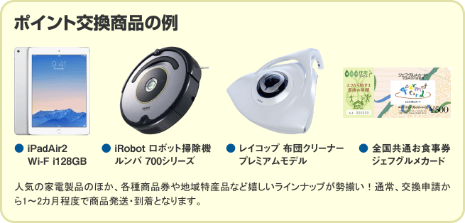 ポイント交換商品の例