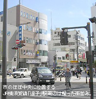 市のほぼ中央に位置するJR横須賀線「逗子」駅周辺は整った街並み。