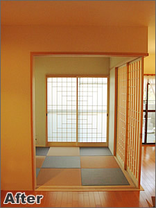 モダン和室をテーマにピンクとグレーの畳を敷きました。 